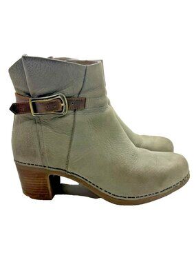 Dansko Hartley Side Zip Ankle Bootie Grey Leather Heel Sz 8.5 US 39 EU Women's